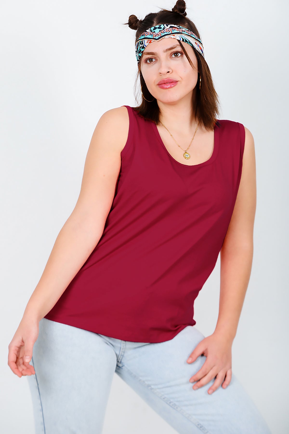 Büyük Beden Askılı T-shirt Bordo