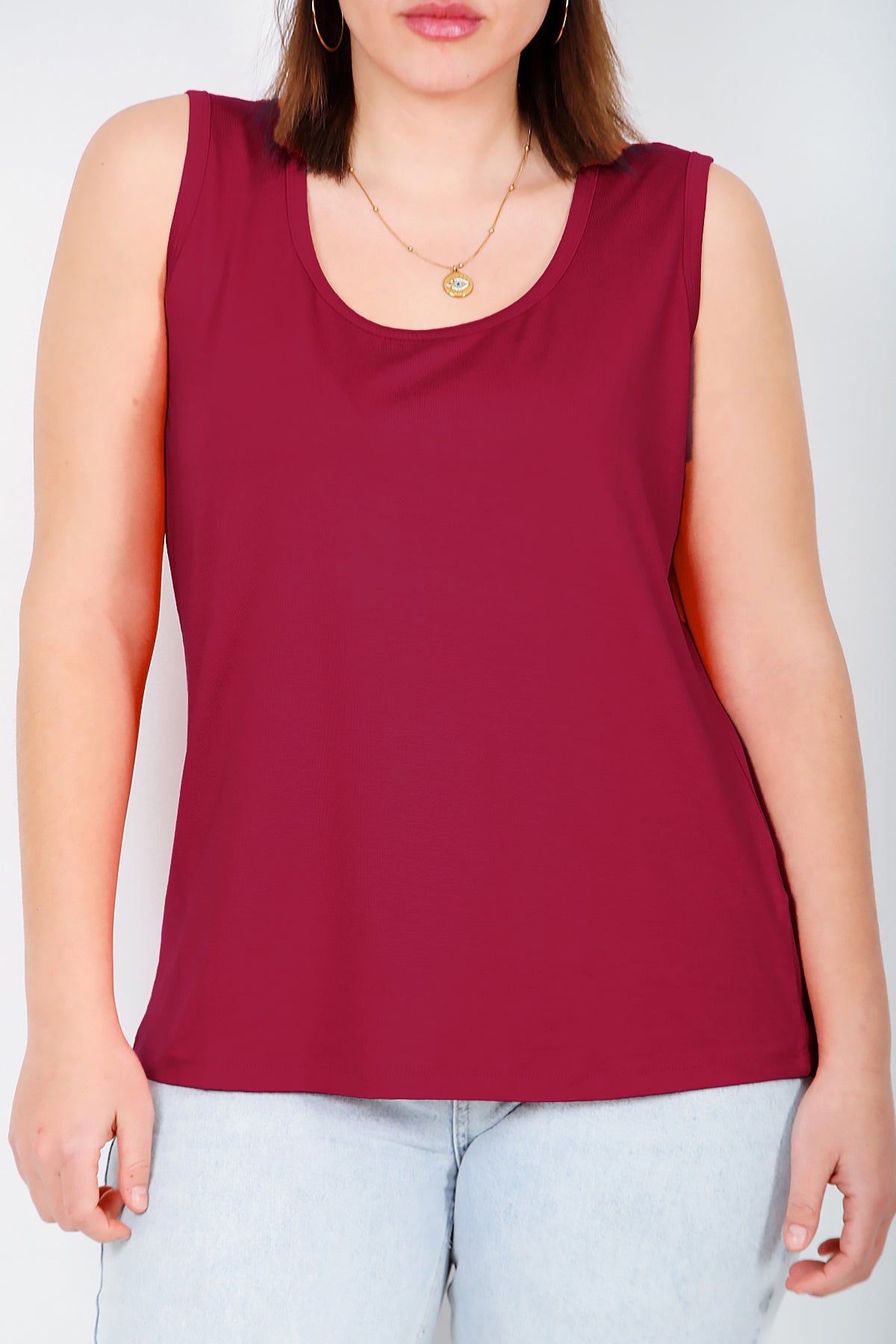 Büyük Beden Askılı T-shirt Bordo