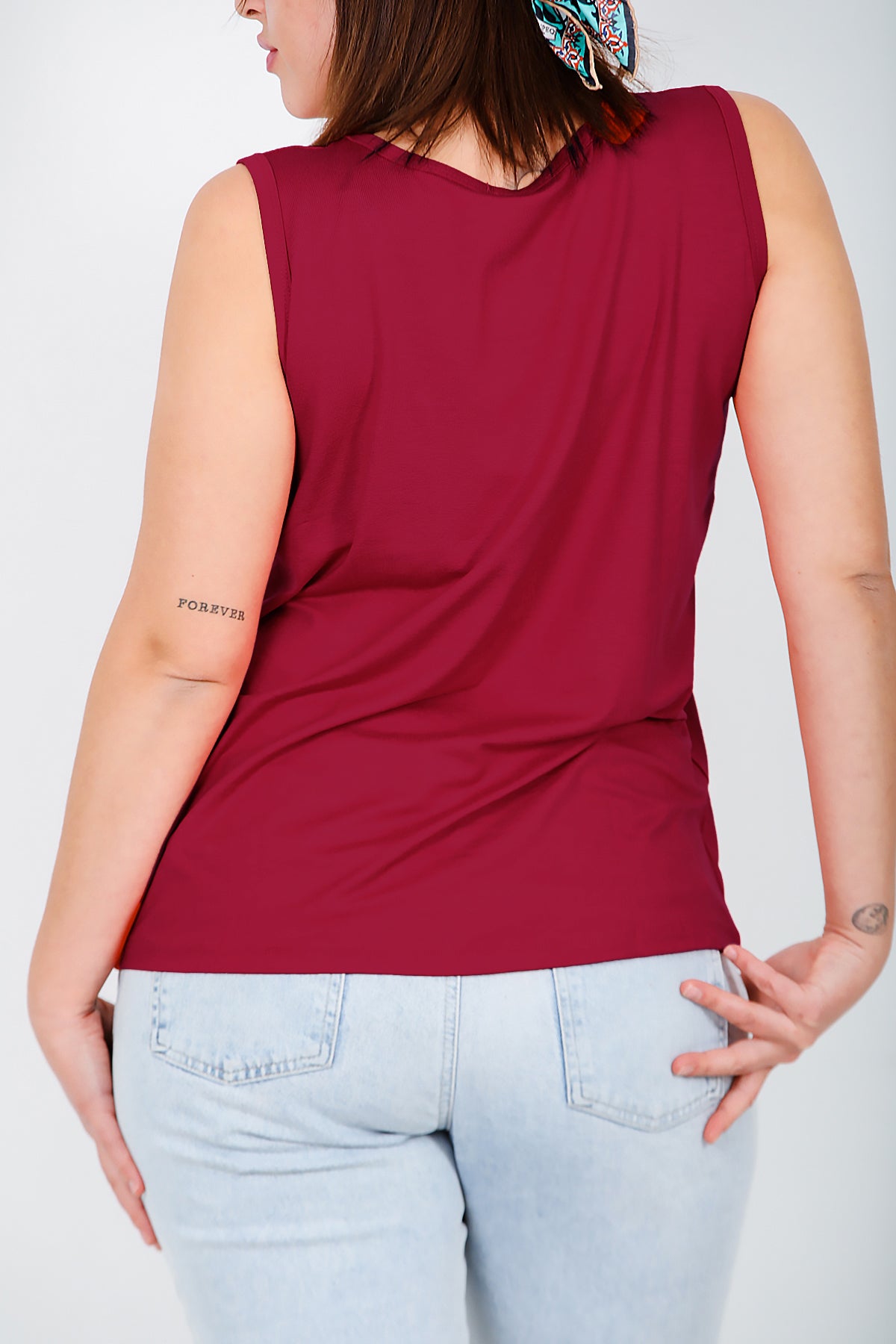 Büyük Beden Askılı T-shirt Bordo