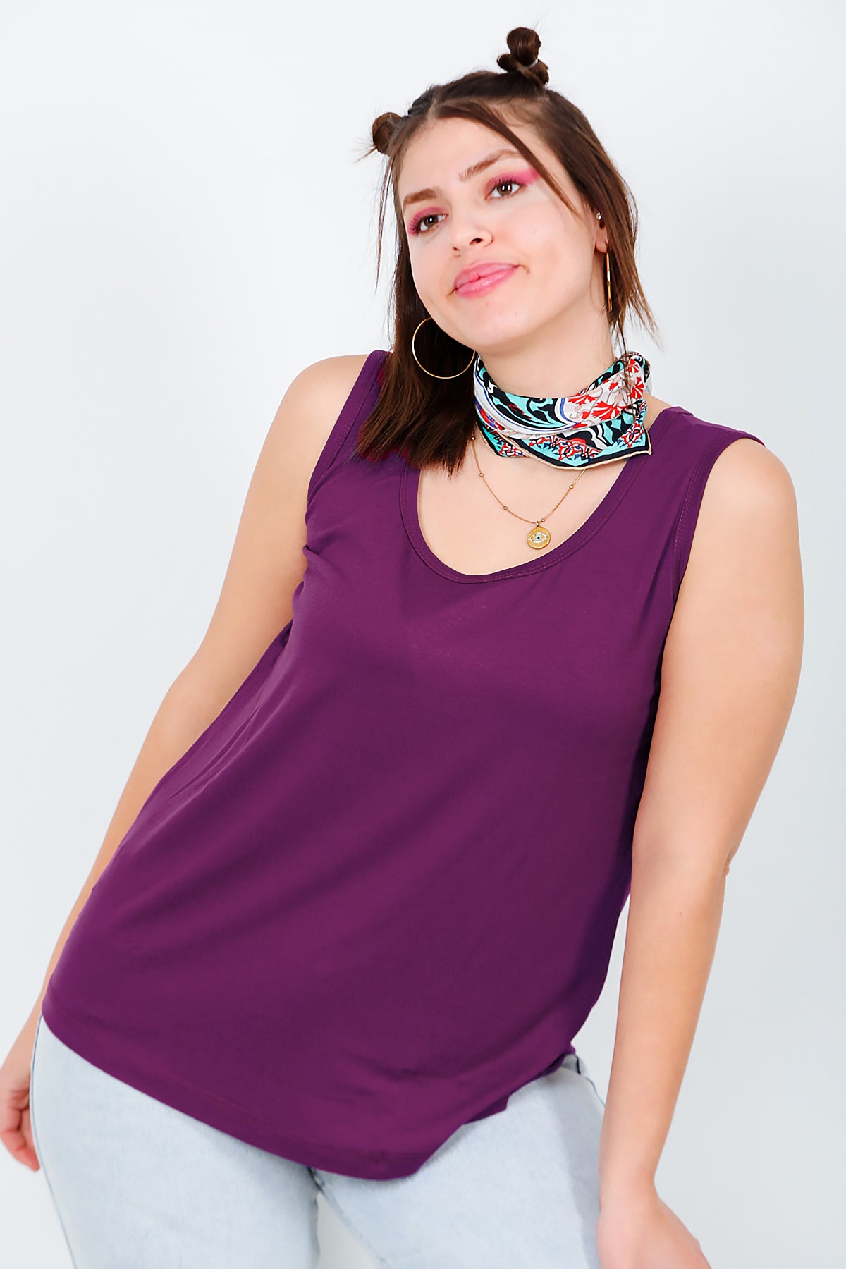 Büyük Beden Askılı T-shirt Mürdüm