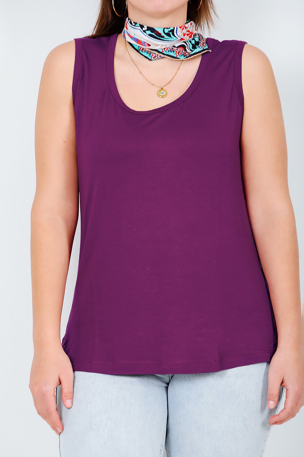 Büyük Beden Askılı T-shirt Mürdüm