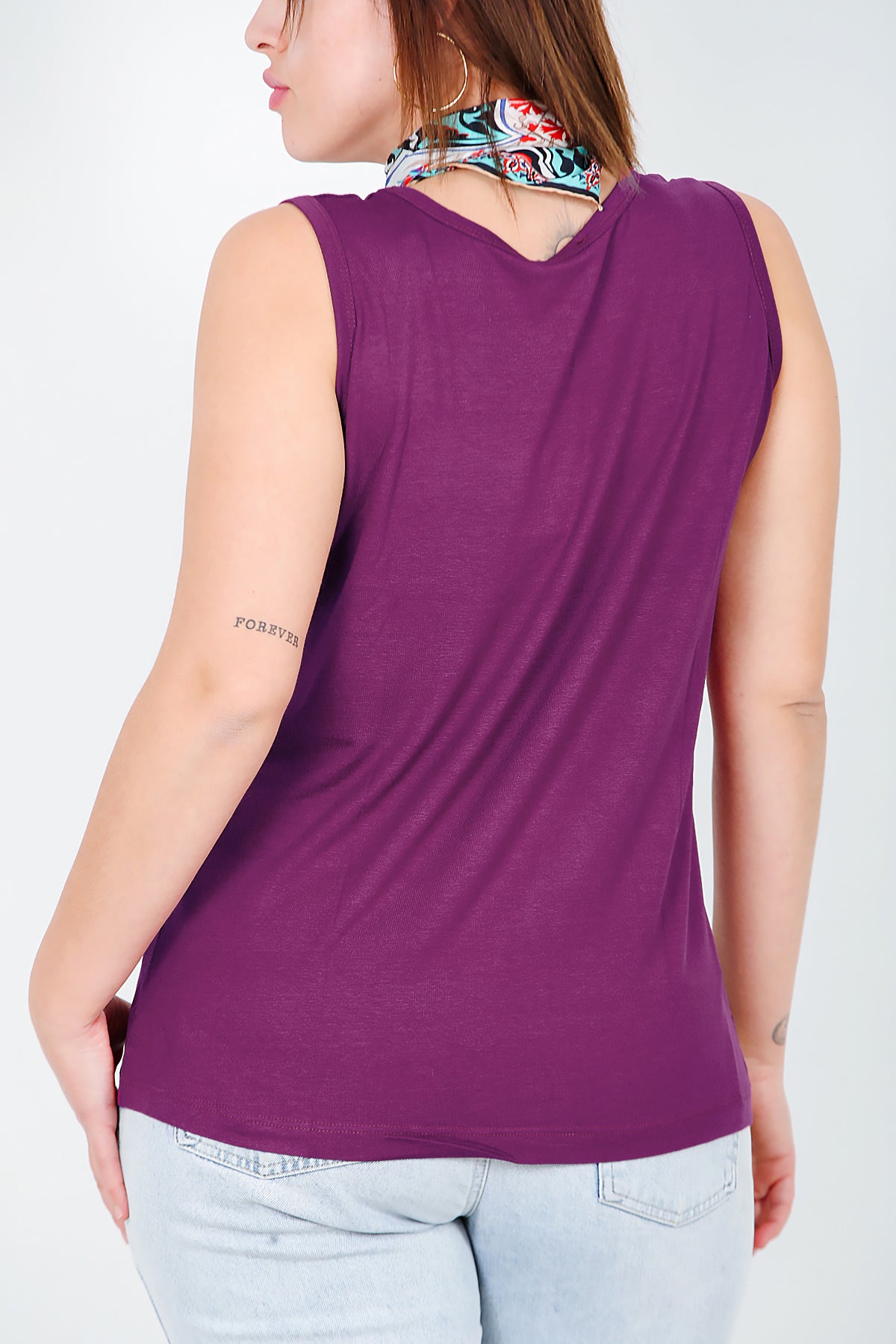 Büyük Beden Askılı T-shirt Mürdüm