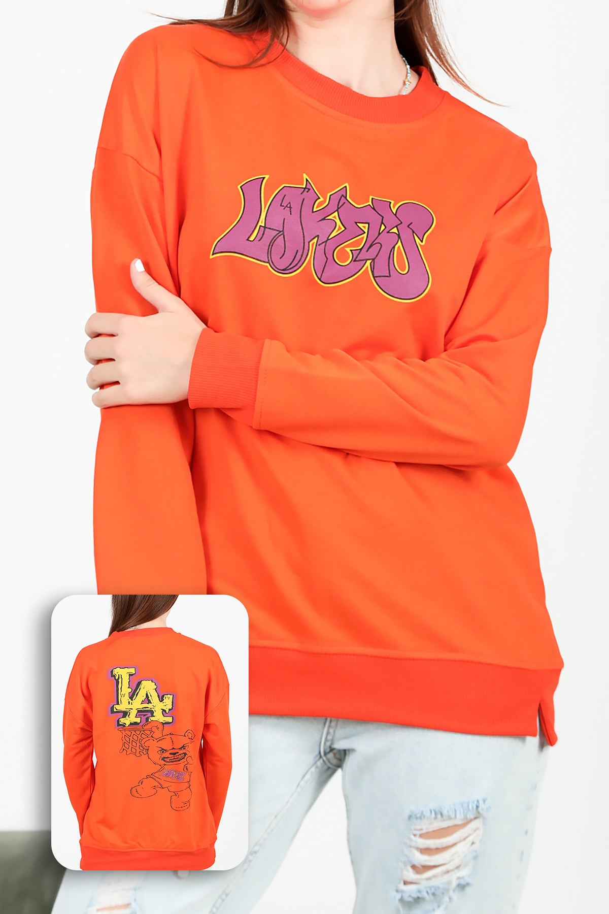 Kad n Bisiklet Yaka Lakers Bask l Sweat PATIRTI
