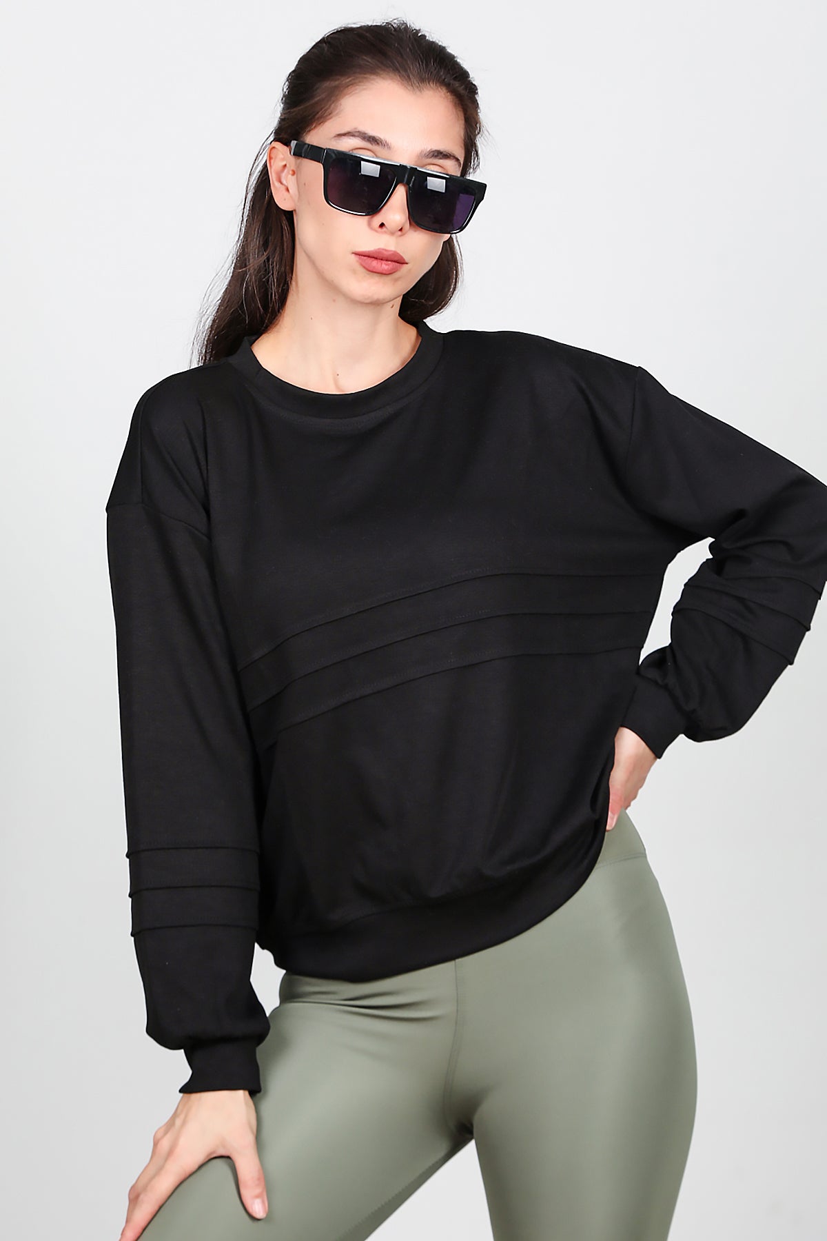 Kadın Önü Üç Dikişli Sweat Siyah