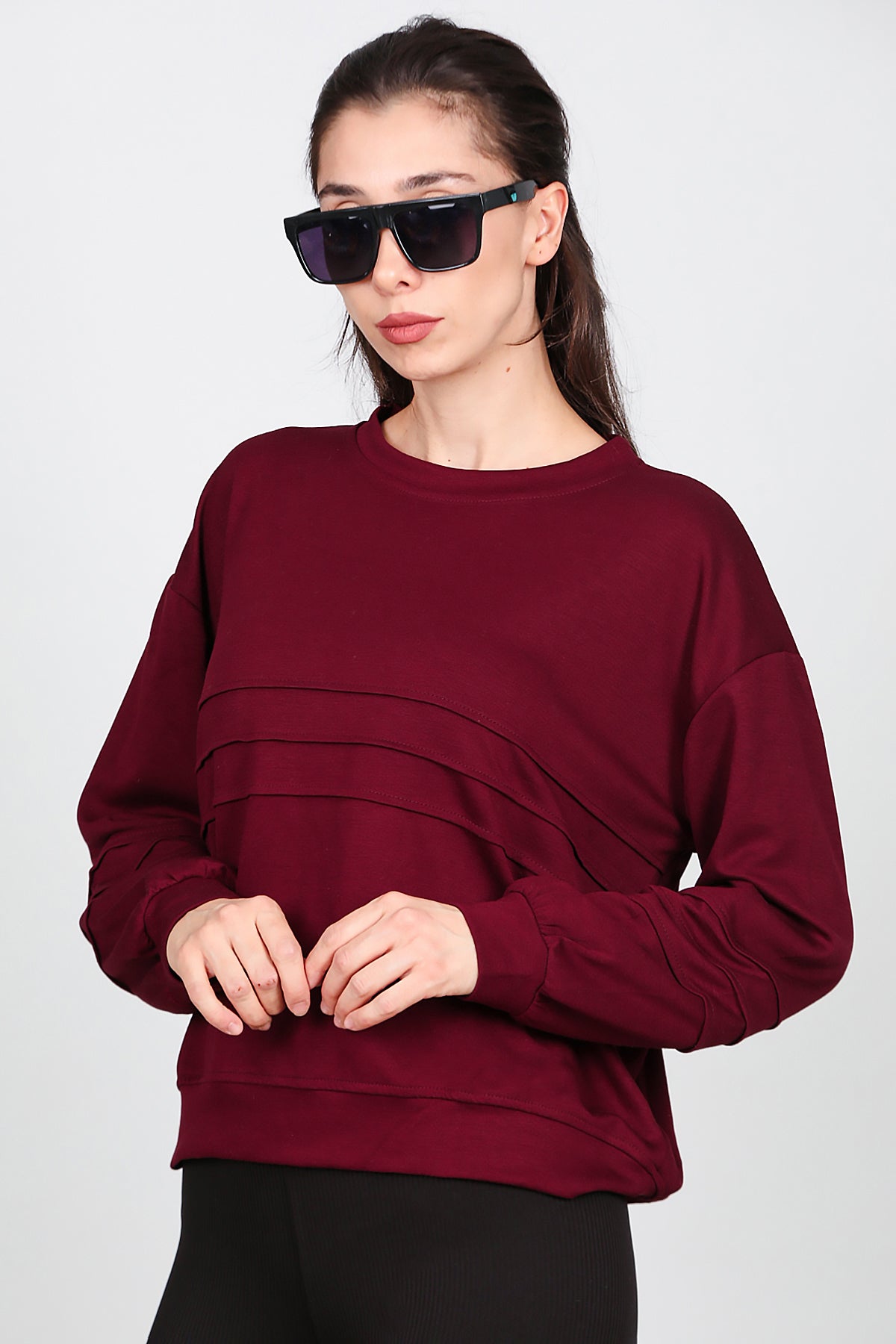 Kadın Önü Üç Dikişli Sweat Bordo