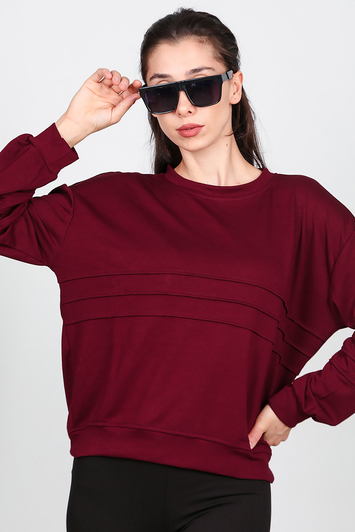 Kadın Önü Üç Dikişli Sweat Bordo