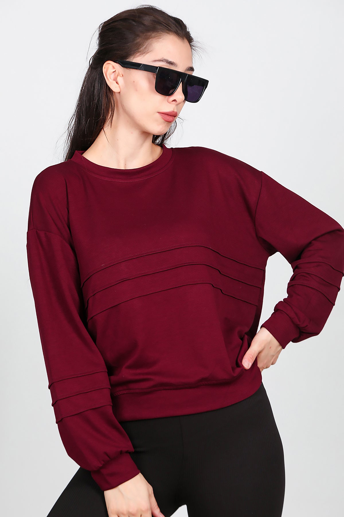 Kadın Önü Üç Dikişli Sweat Bordo