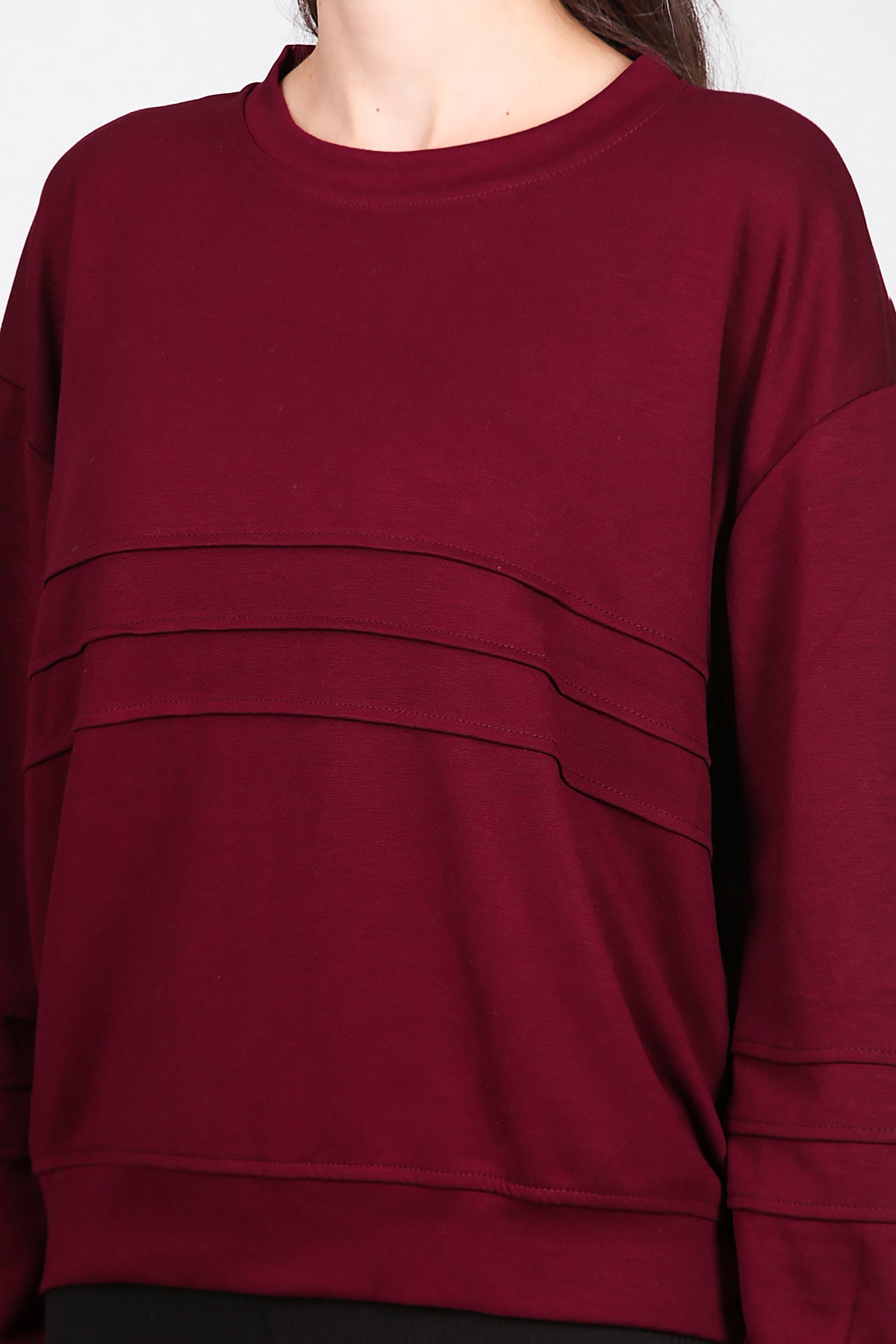 Kadın Önü Üç Dikişli Sweat Bordo