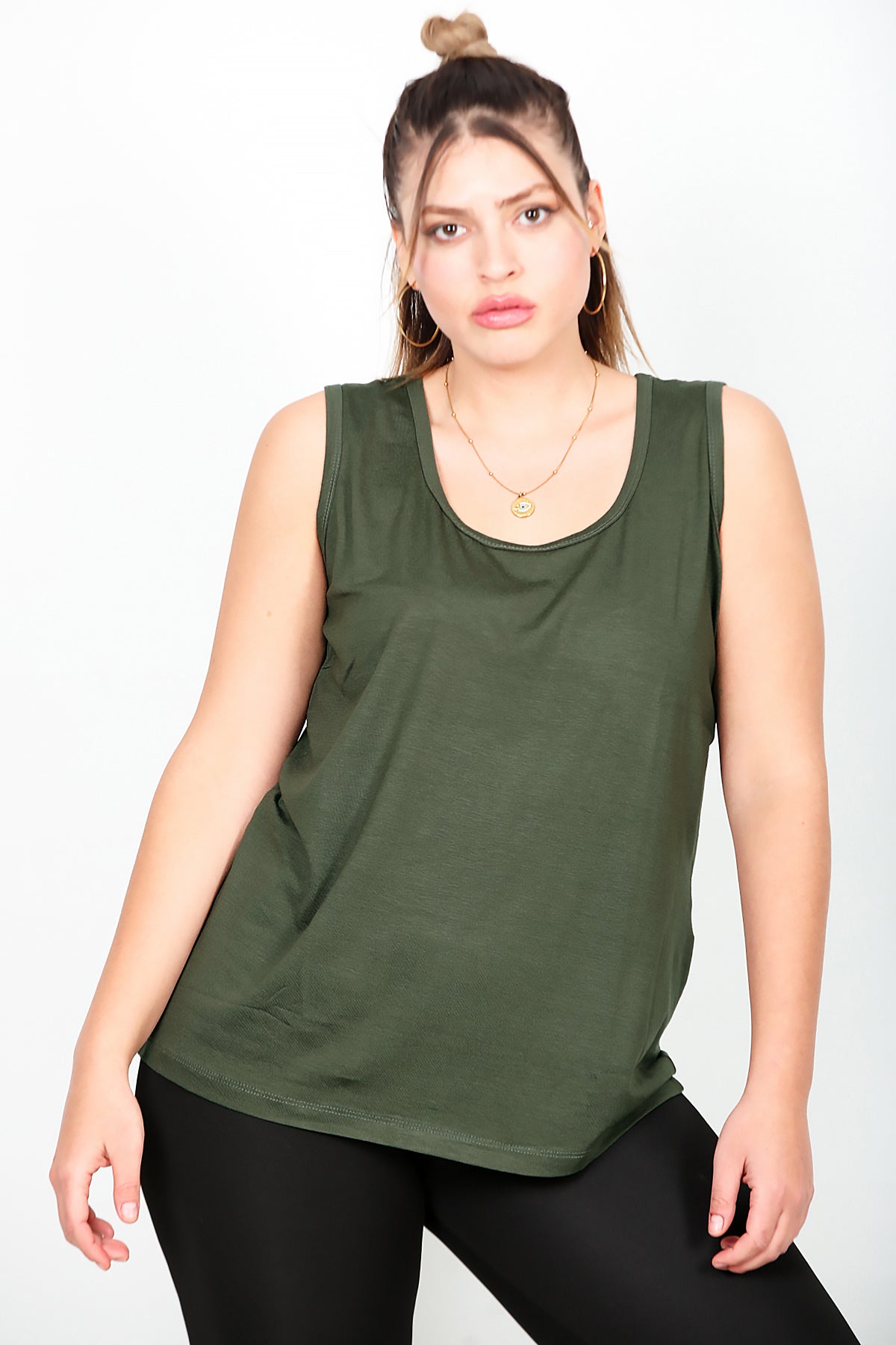 Büyük Beden Askılı T-shirt Haki