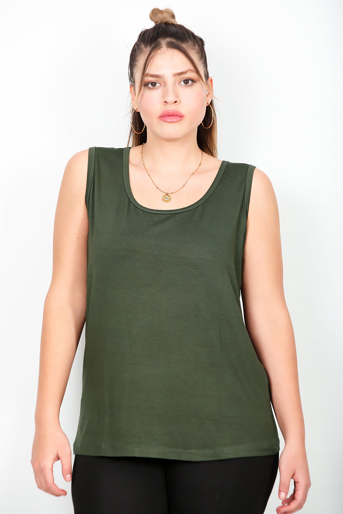Büyük Beden Askılı T-shirt Haki