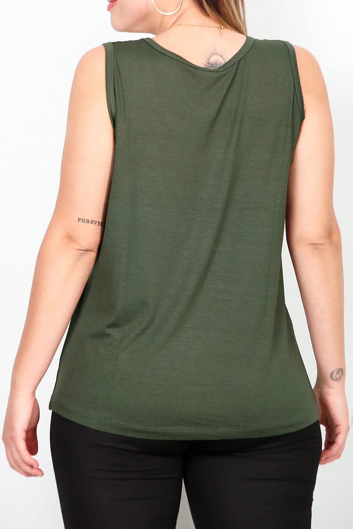 Büyük Beden Askılı T-shirt Haki
