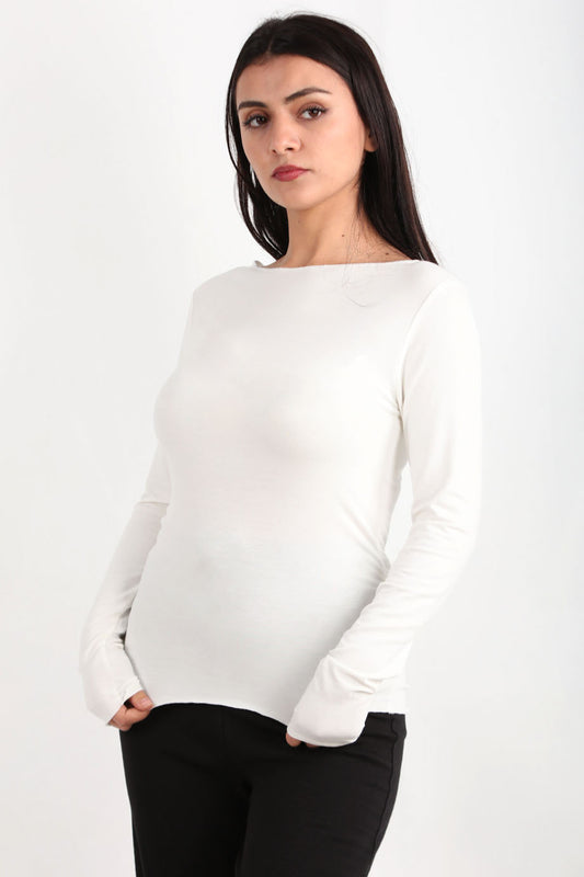 Drapelle Kadın Yanları Büzgülü Kayık Yaka Bady Bluz Ekru