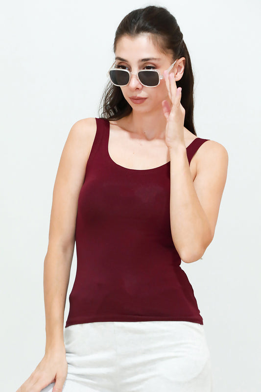 Kadın Kalın Askılı Bluz Bordo