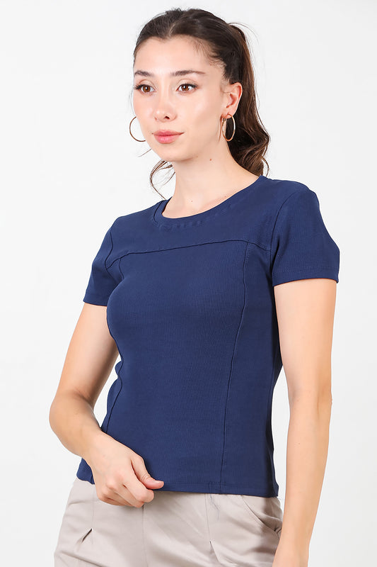 Kadın Fitilli Parçalı Bluz Lacivert