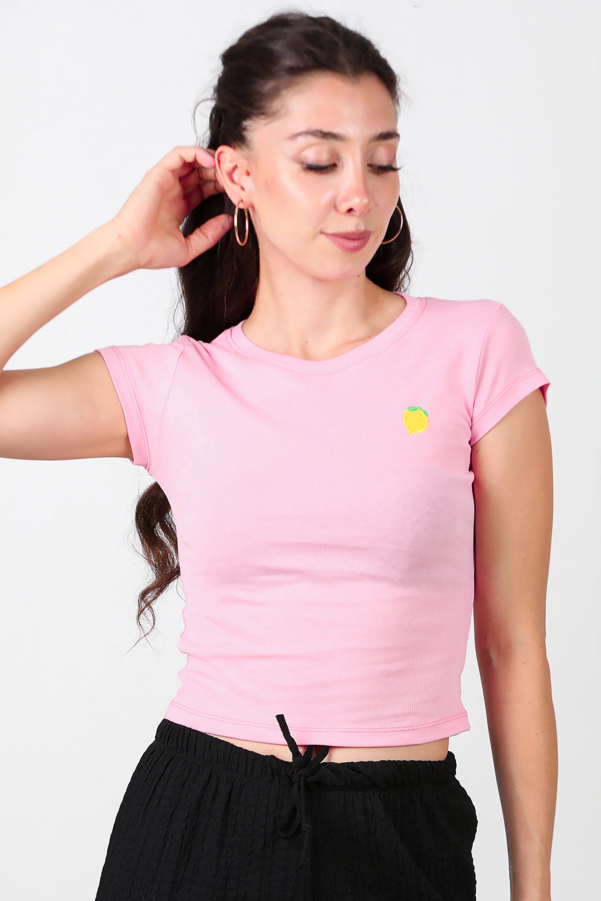 Kadın Limon Nakışlı Bluz Pembe