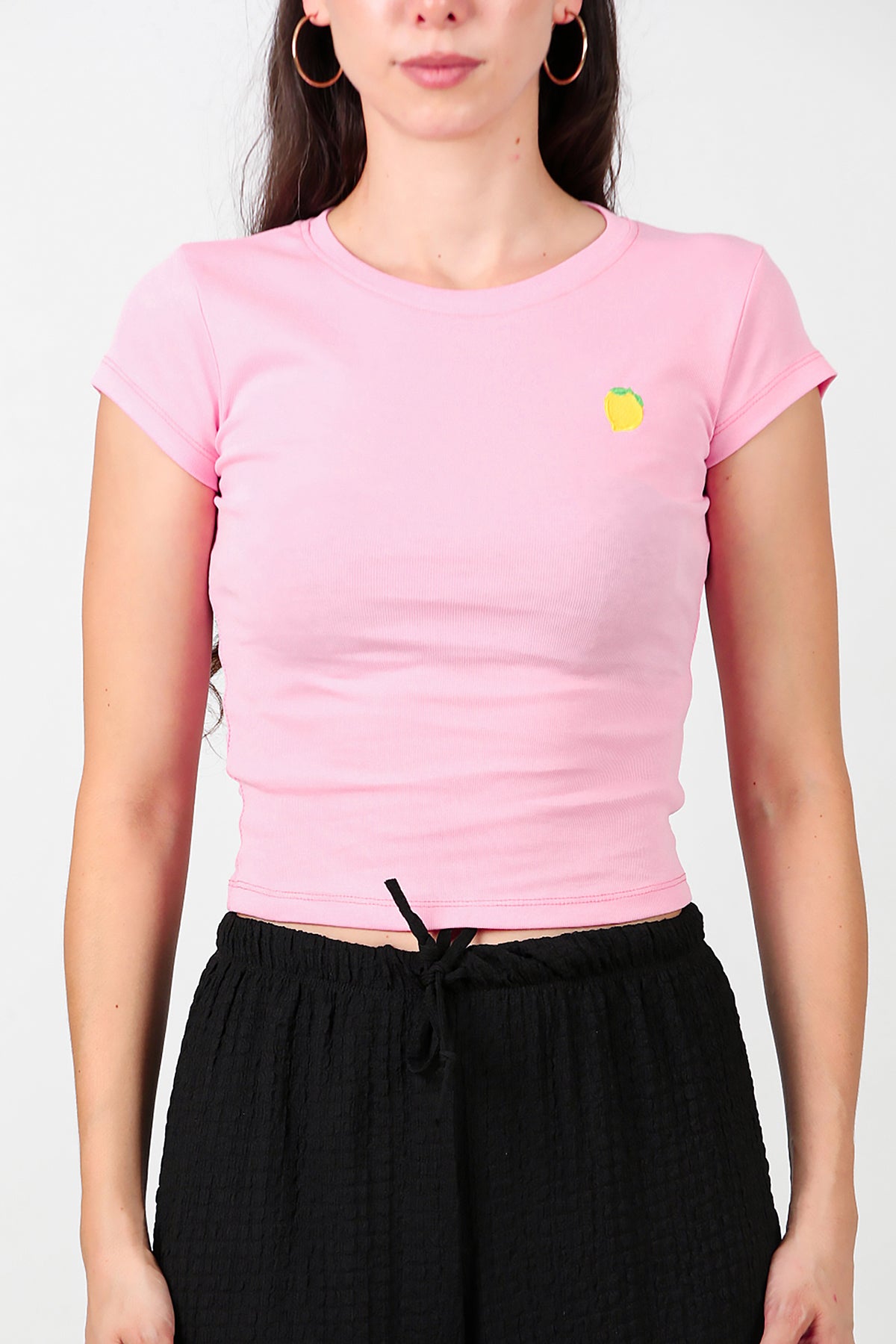 Kadın Limon Nakışlı Bluz Pembe
