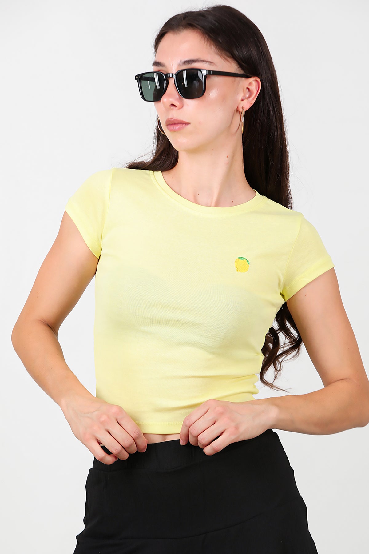 Kadın Limon Nakışlı Bluz Sarı
