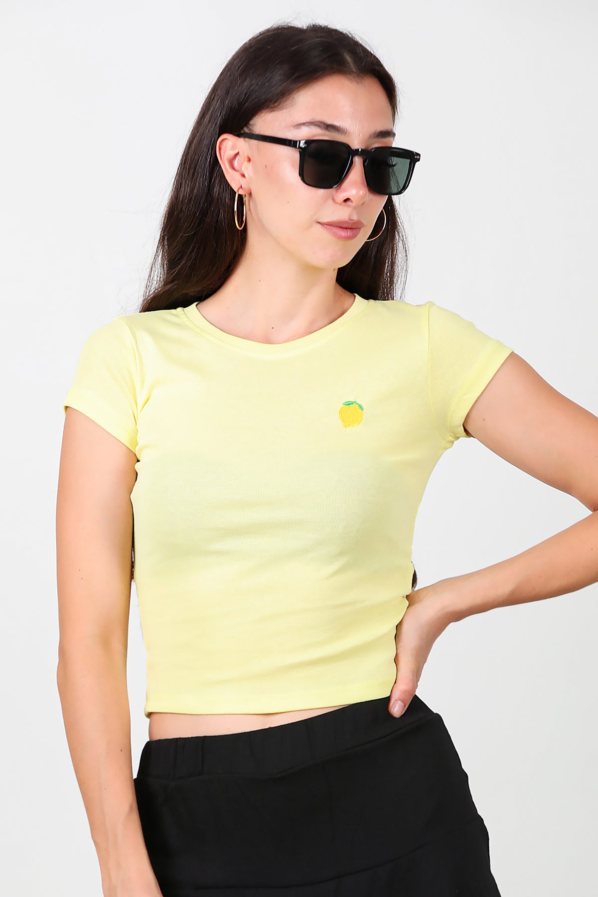 Kadın Limon Nakışlı Bluz Sarı