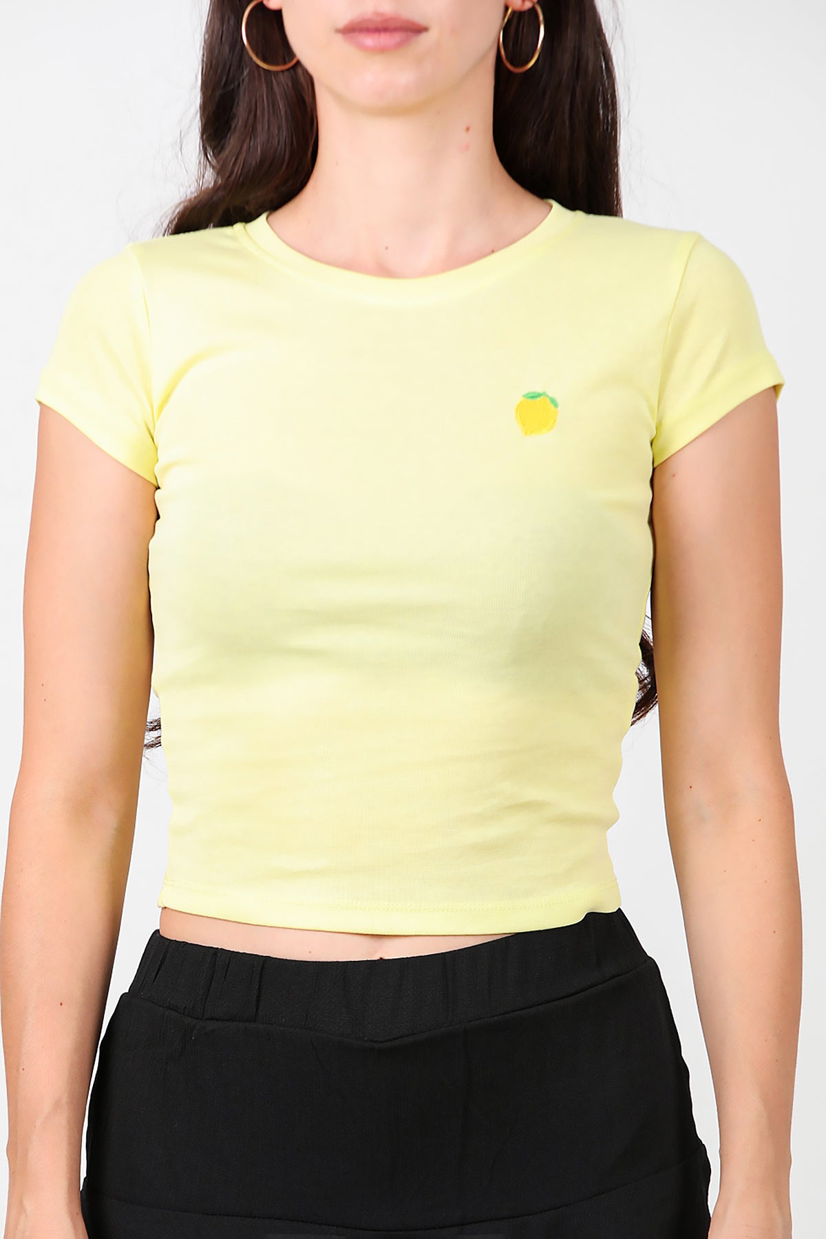 Kadın Limon Nakışlı Bluz Sarı