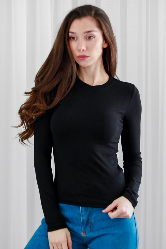 Kadın Bisiklet Yaka Bluz Siyah