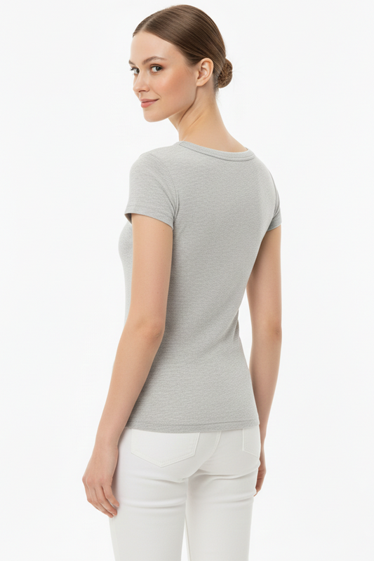 Kadın Önü Düğmeli Patlı Bady Bluz Gri