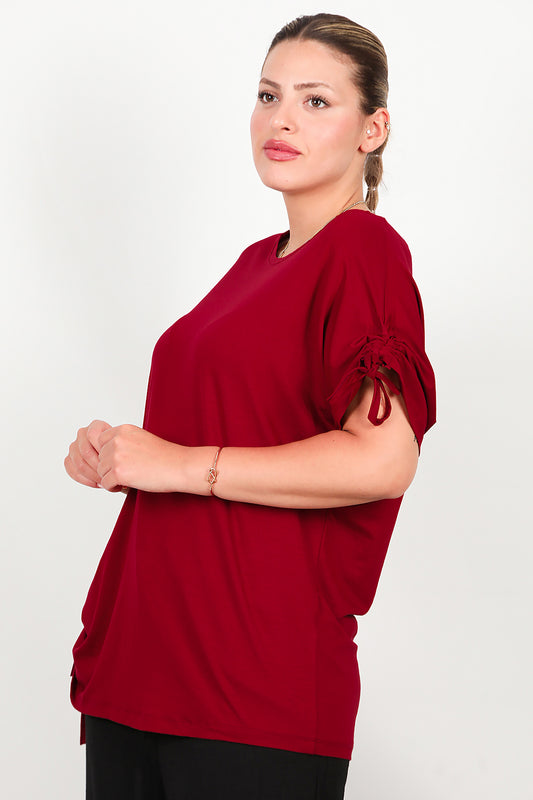 Büyük Beden Omuz Ve Yanı Büzgülü Bluz Bordo