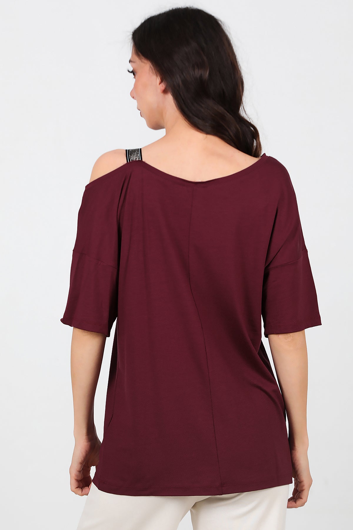 Kadın Taşlı Bluz Bordo