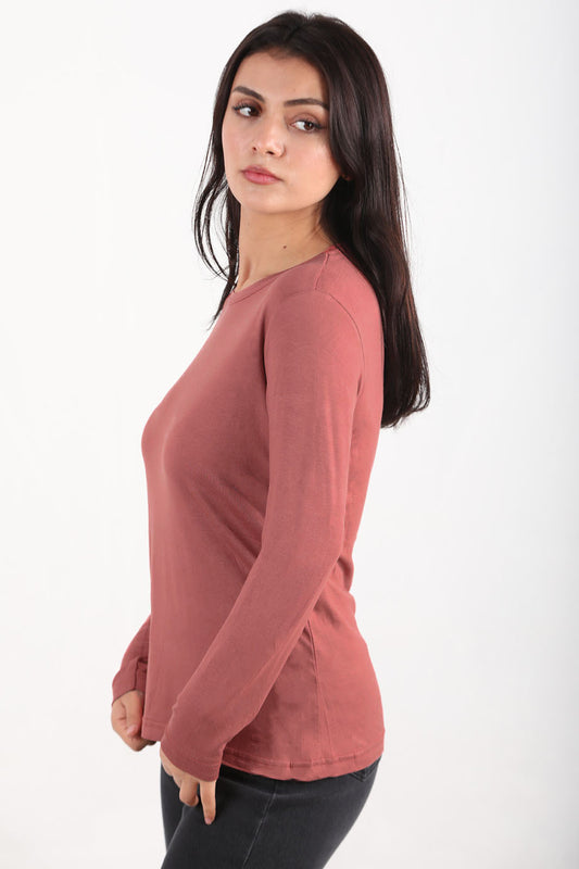 Softwear Kadın Bisiklet Yaka Uzun Kol Penye Bluz Gül Kurusu