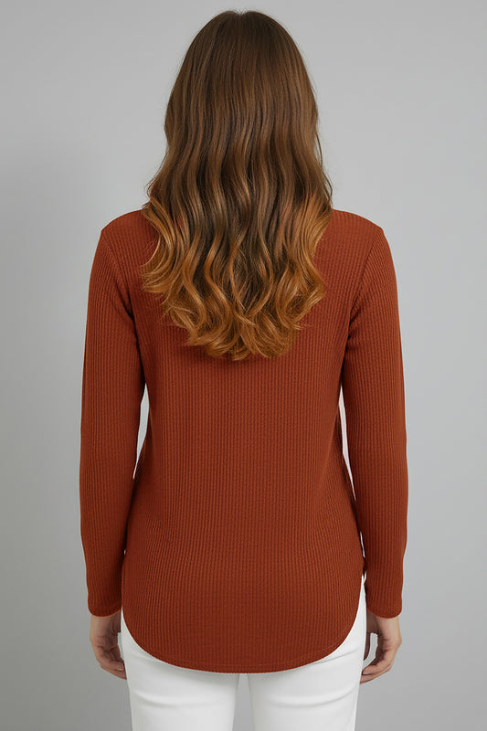 Büyük Beden Taş İşlemeli Bluz Kiremit