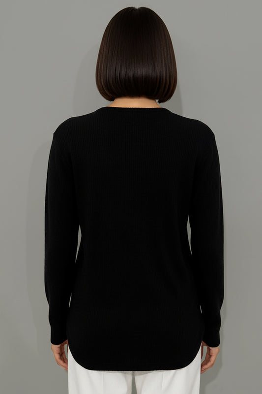 Büyük Beden Taş İşlemeli Bluz Siyah