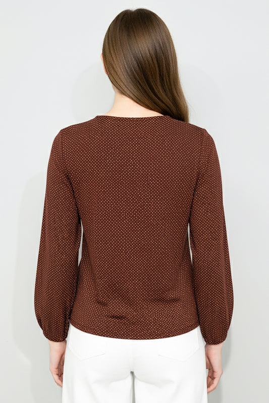 Büyük Beden Puantiyeli Kol Lastikli Bluz Kiremit