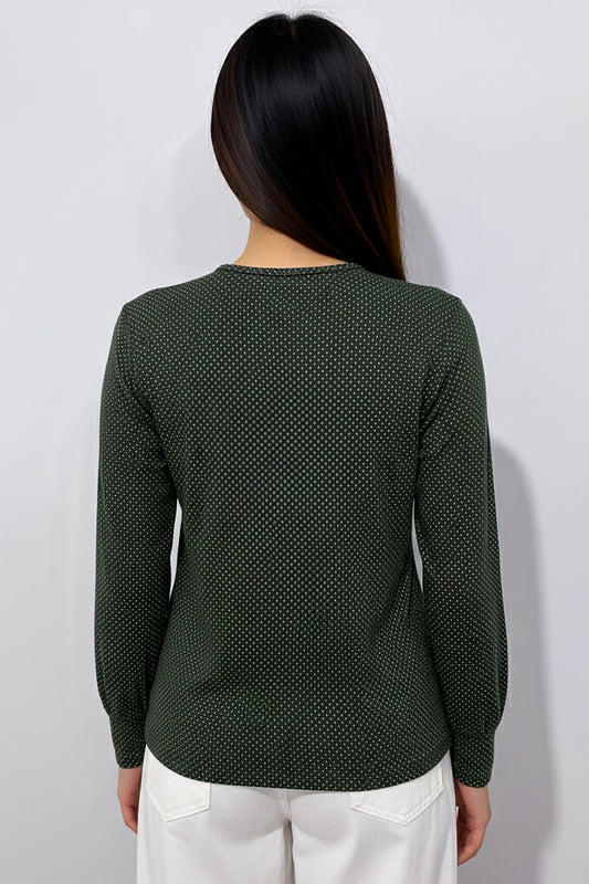 Büyük Beden Puantiyeli Kol Lastikli Bluz Yeşil
