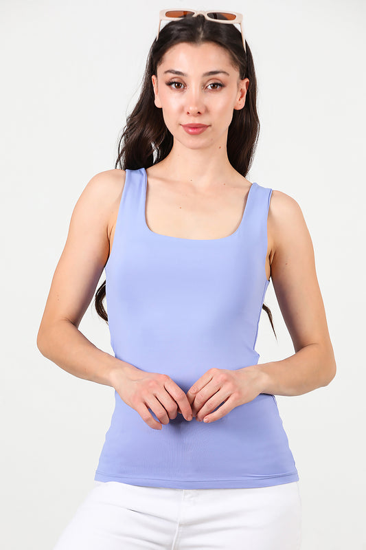 Kadın Kare Yaka Kolsuz Bluz Mavi