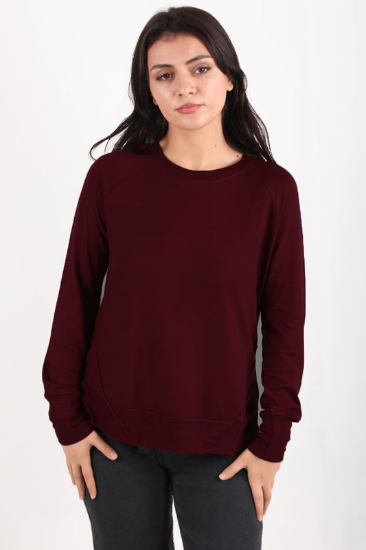 Berryknit Kadın Bisiklet Yaka Çilek Kumaş Bluz Bordo