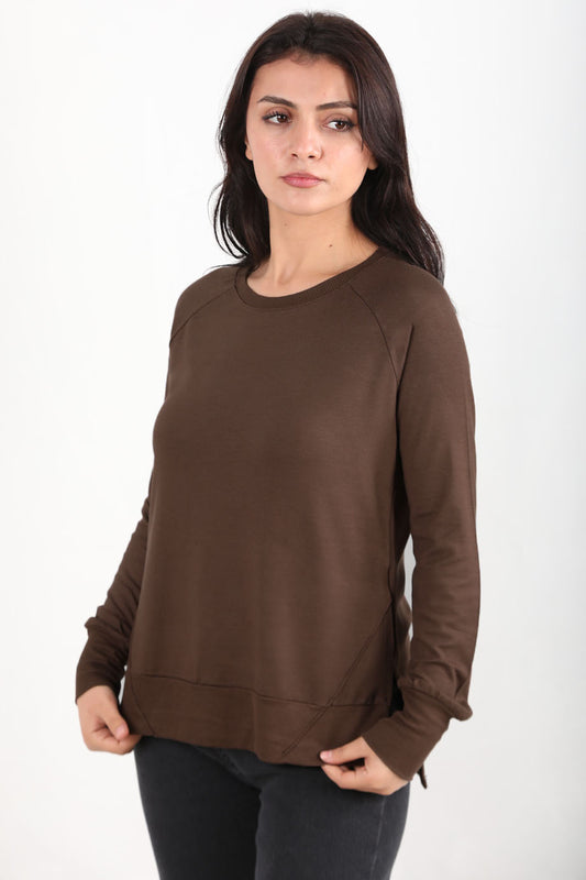 Berryknit Kadın Bisiklet Yaka Çilek Kumaş Bluz Kahverengi