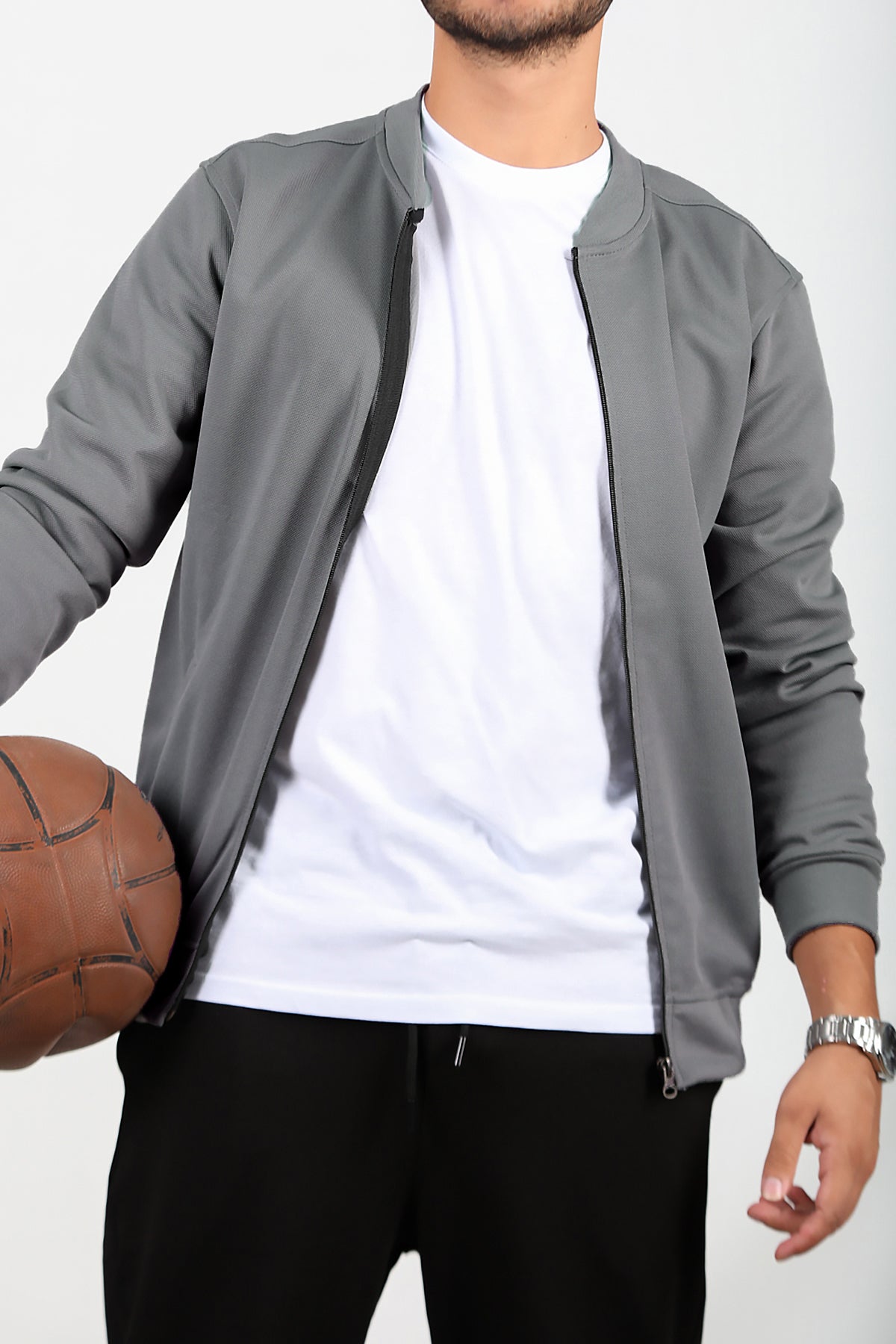 Erkek Fermuarlı Kolej Ceket Füme