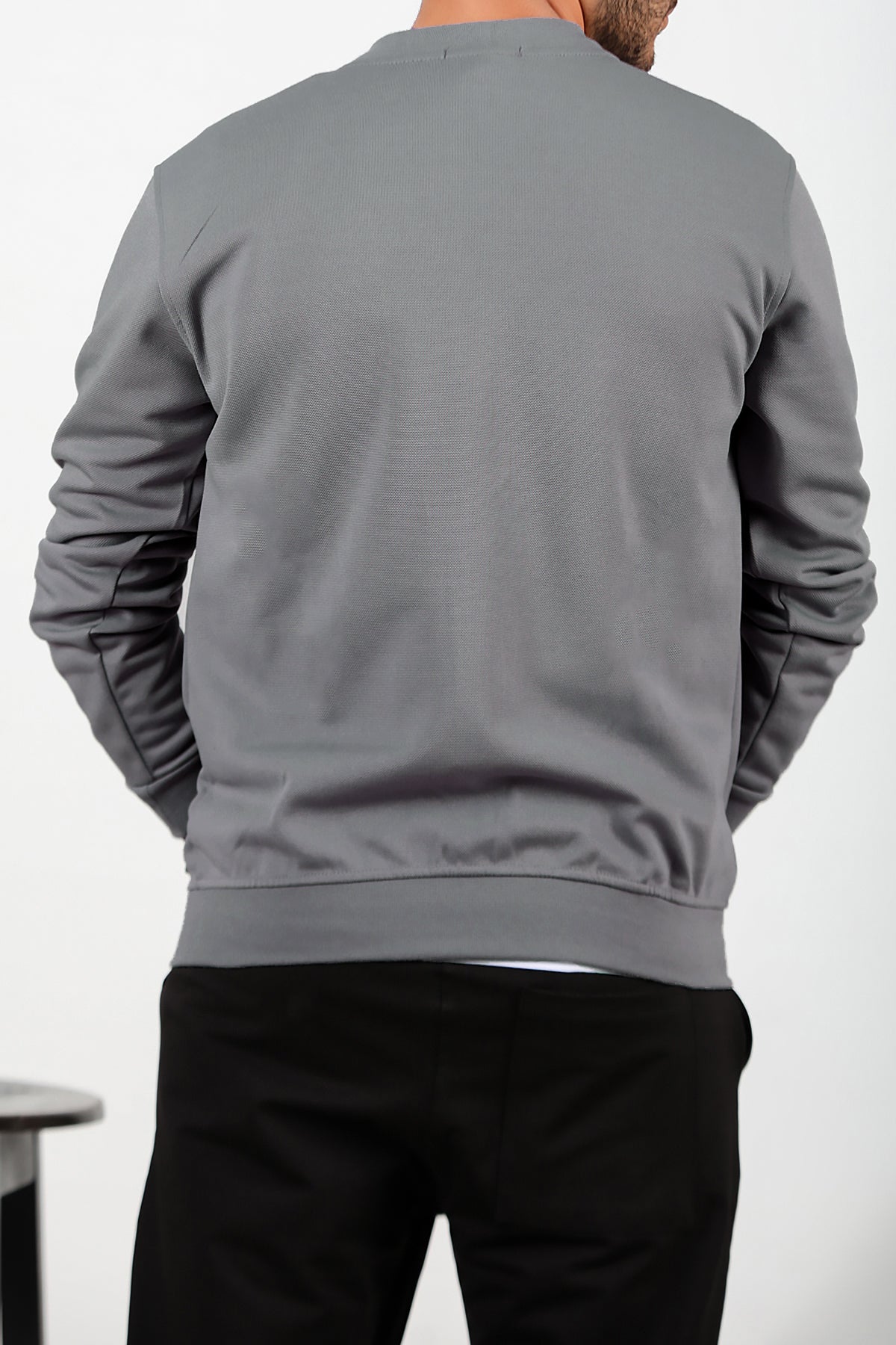 Erkek Fermuarlı Kolej Ceket Füme