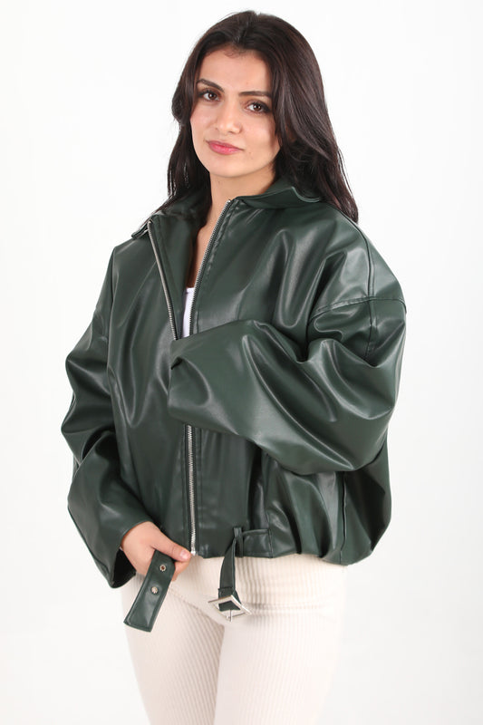 Kadın Bel Kemerli Deri Ceket Zümrüt - Şık ve Zarif Deri Ceket