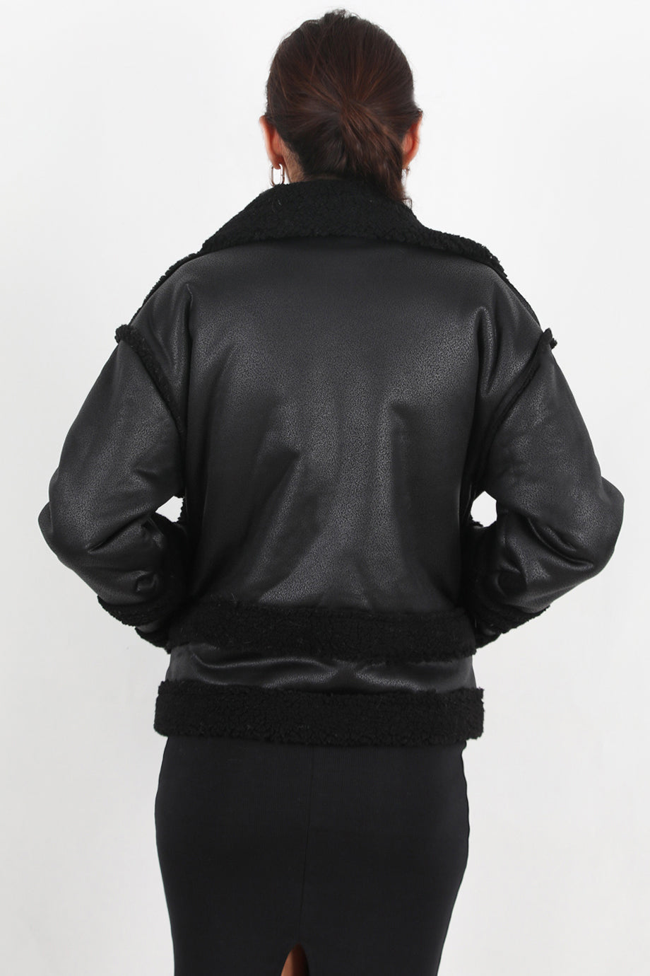 Rogue Kadın İçi Kuzu Fermuarlı Deri Ceket Siyah