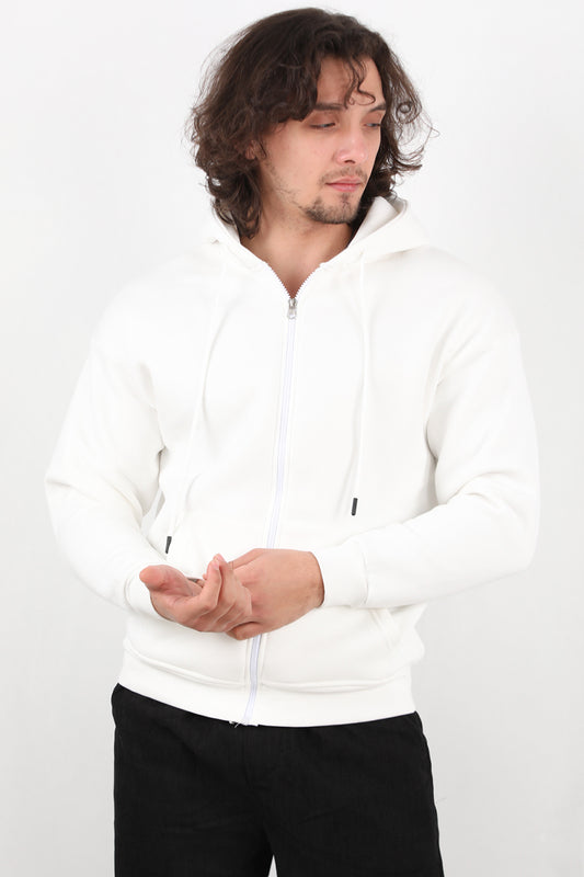 Urbanor Erkek Kapşonlu Önü Fermuarlı Ceket Beyaz