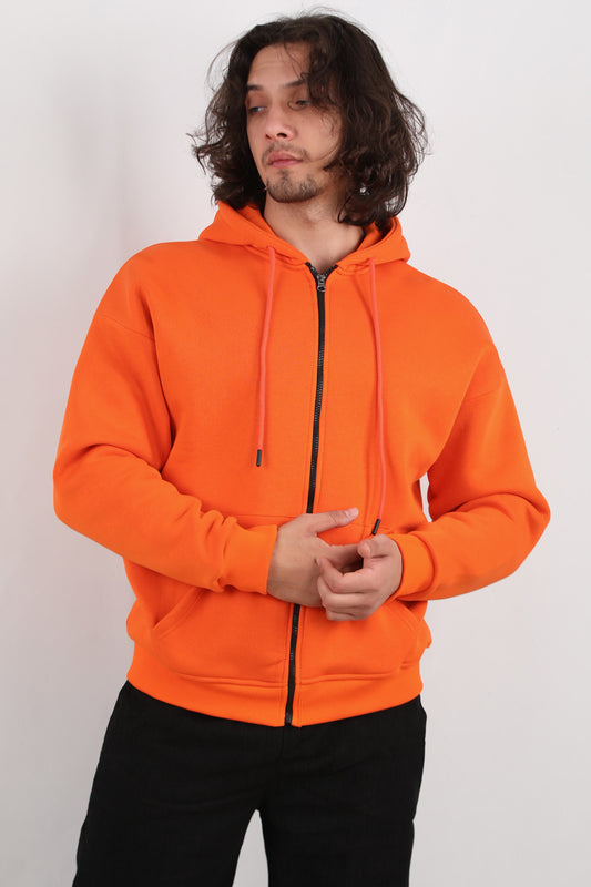 Urbanor Erkek Kapşonlu Önü Fermuarlı Ceket Turuncu