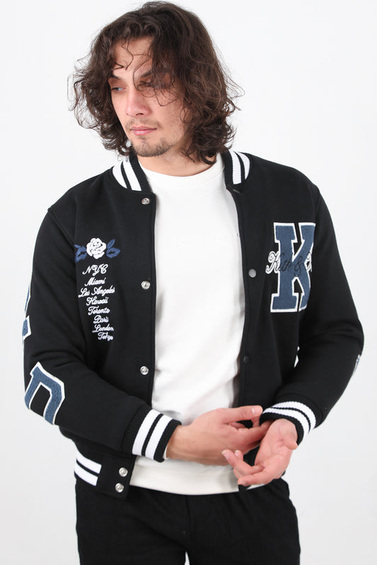 Varsity Erkek Ön Arka Baskılı Kolej Ceket Siyah