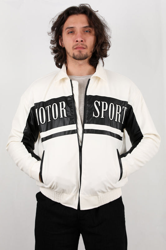 ScriptorErkek Önü Yazılı Deri Ceket Ekru