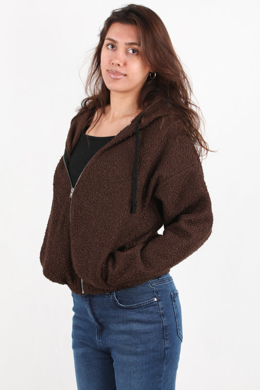 Hoodiva Kadın Kısa Kapşonlu Fermuarlı Ceket Kahverengi