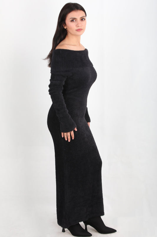 Bardot Kadın Madonna Yaka Sakallı Elbise Siyah