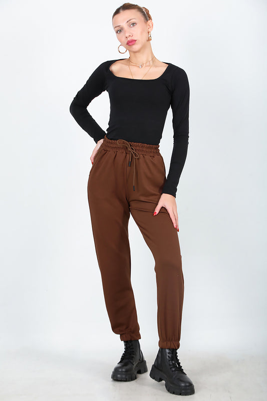 Kadın Paça Lastikli Eşofman Kahverengi