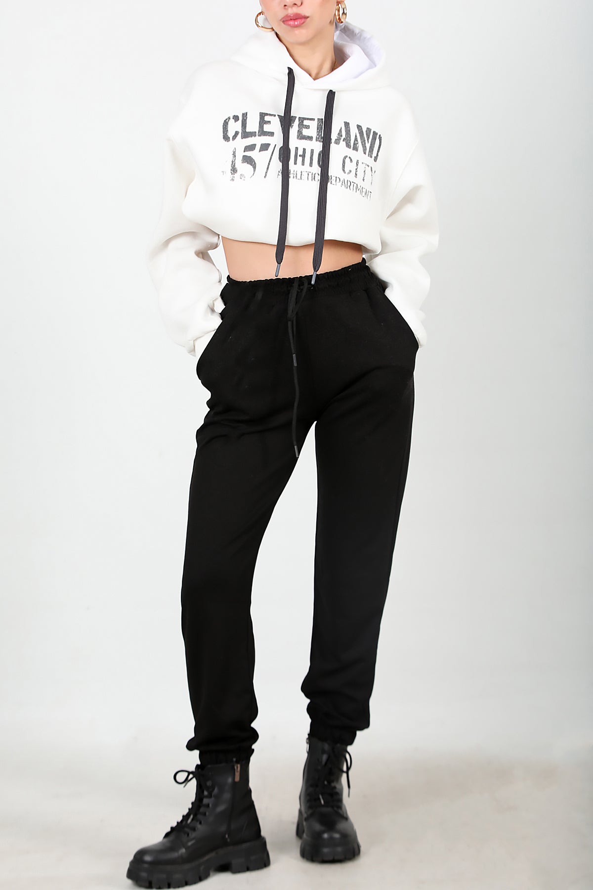 Kadın Paça Lastikli Eşofman Siyah