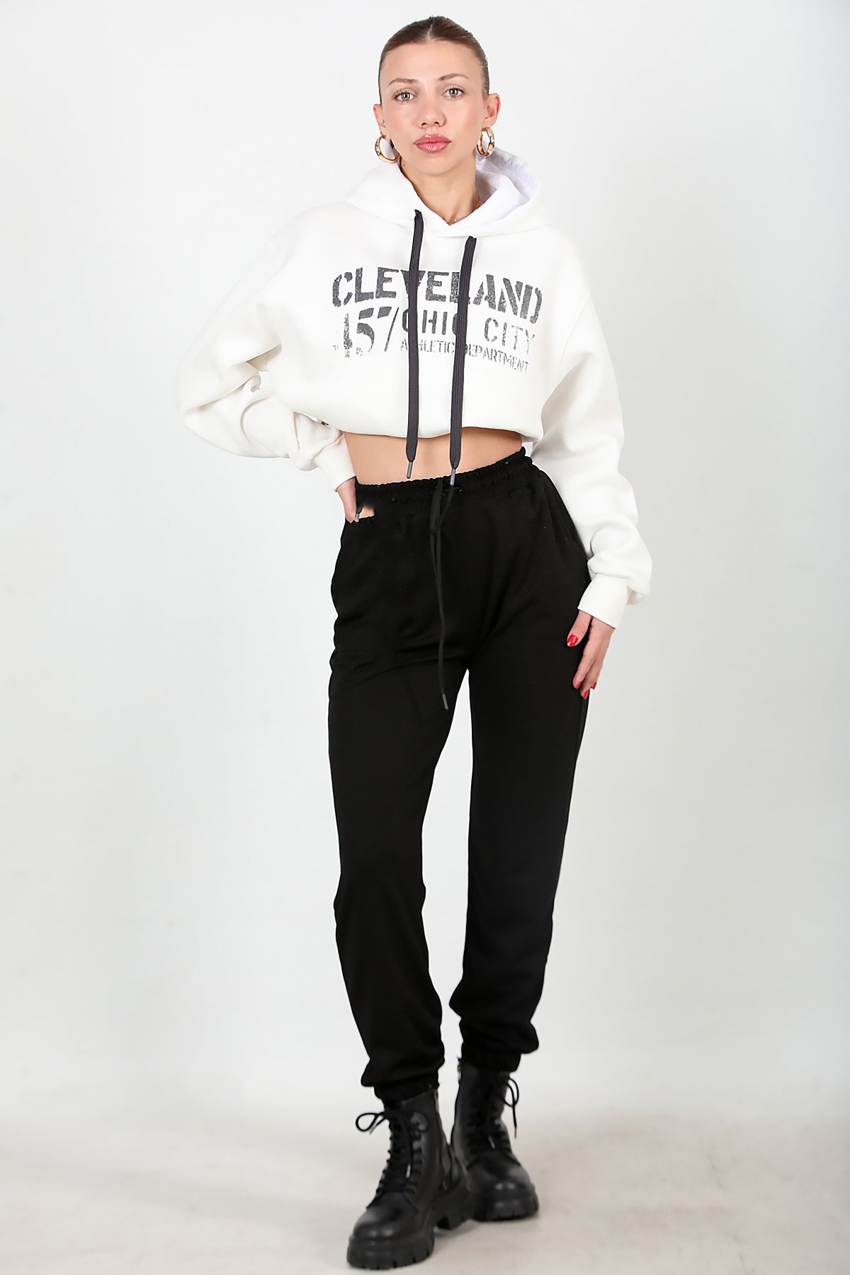 Kadın Paça Lastikli Eşofman Siyah