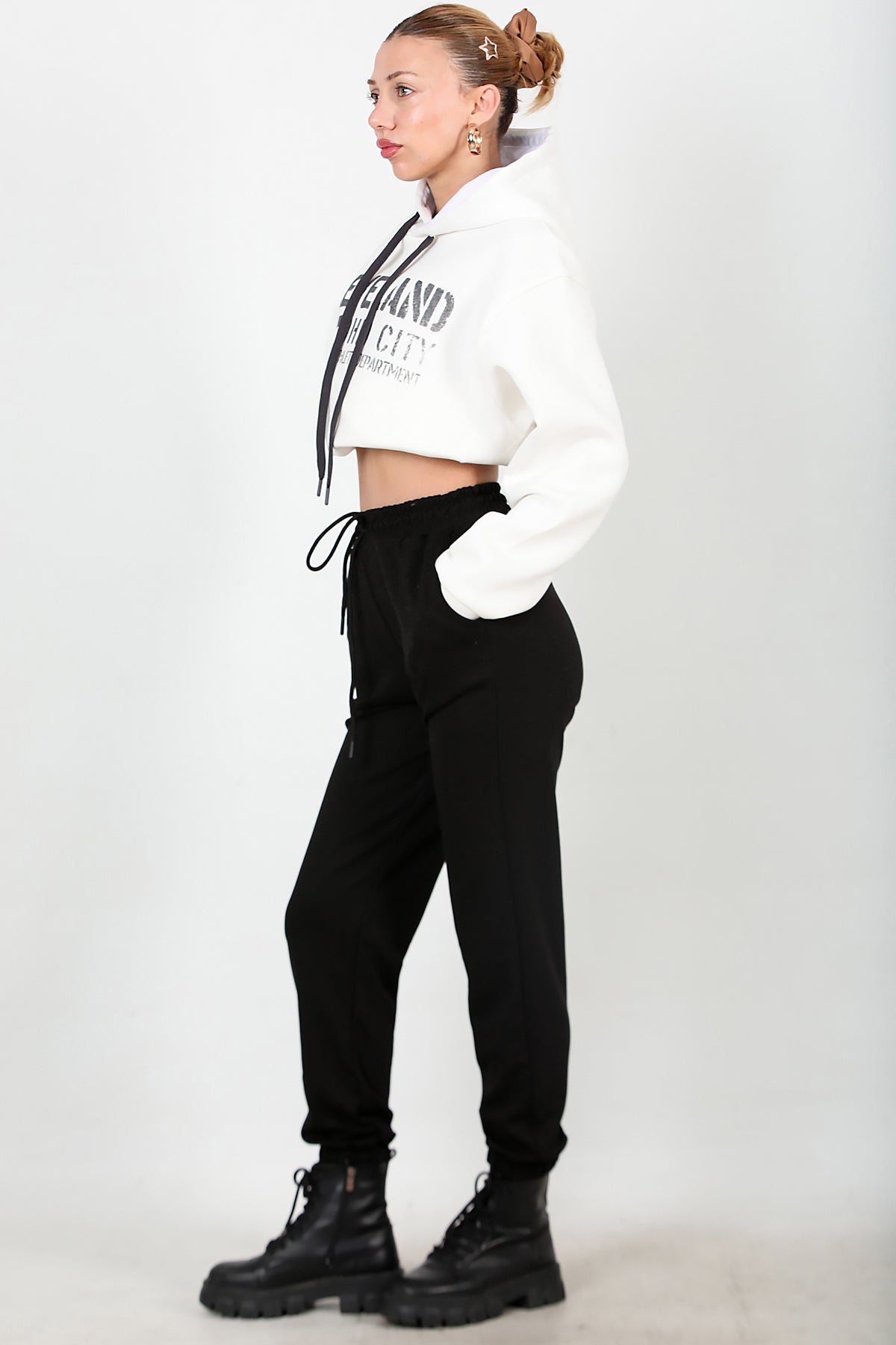 Kadın Paça Lastikli Eşofman Siyah