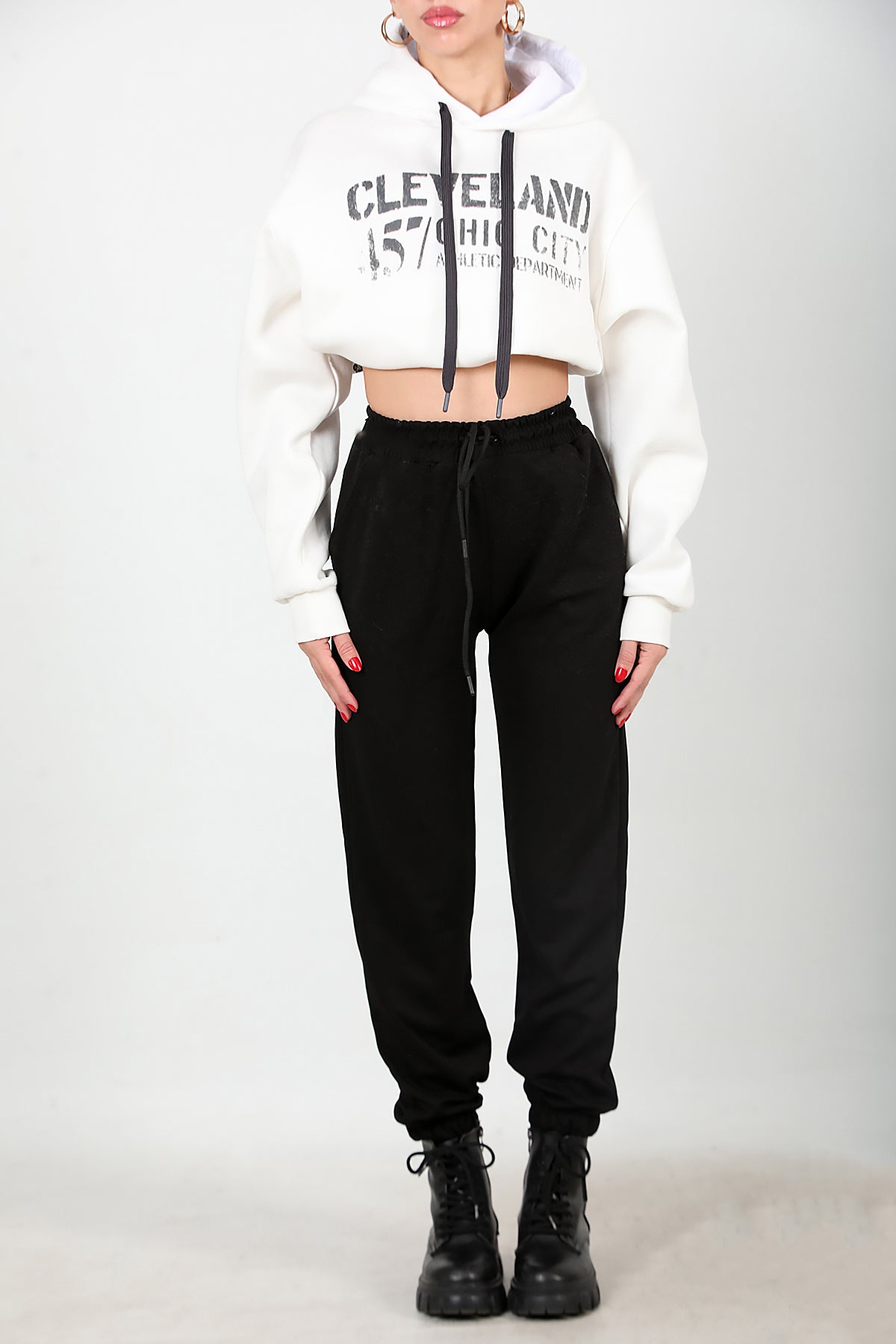 Kadın Paça Lastikli Eşofman Siyah